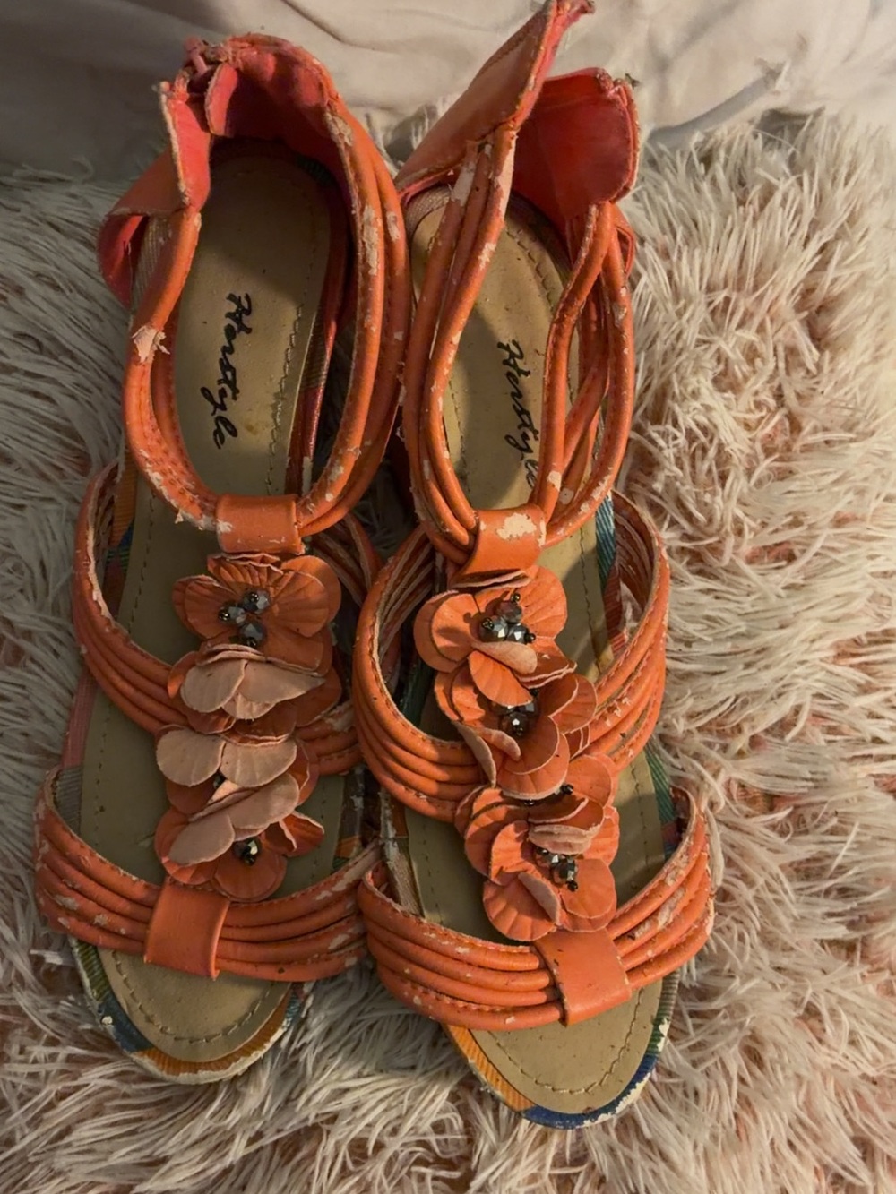Orange Floral Strappy Sandals